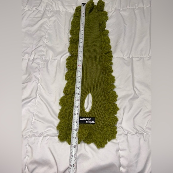 Wooden Ships Cowl Scarf Ruffle Hem Mohair Wool Blend Olive Green - Picture 5 of 7